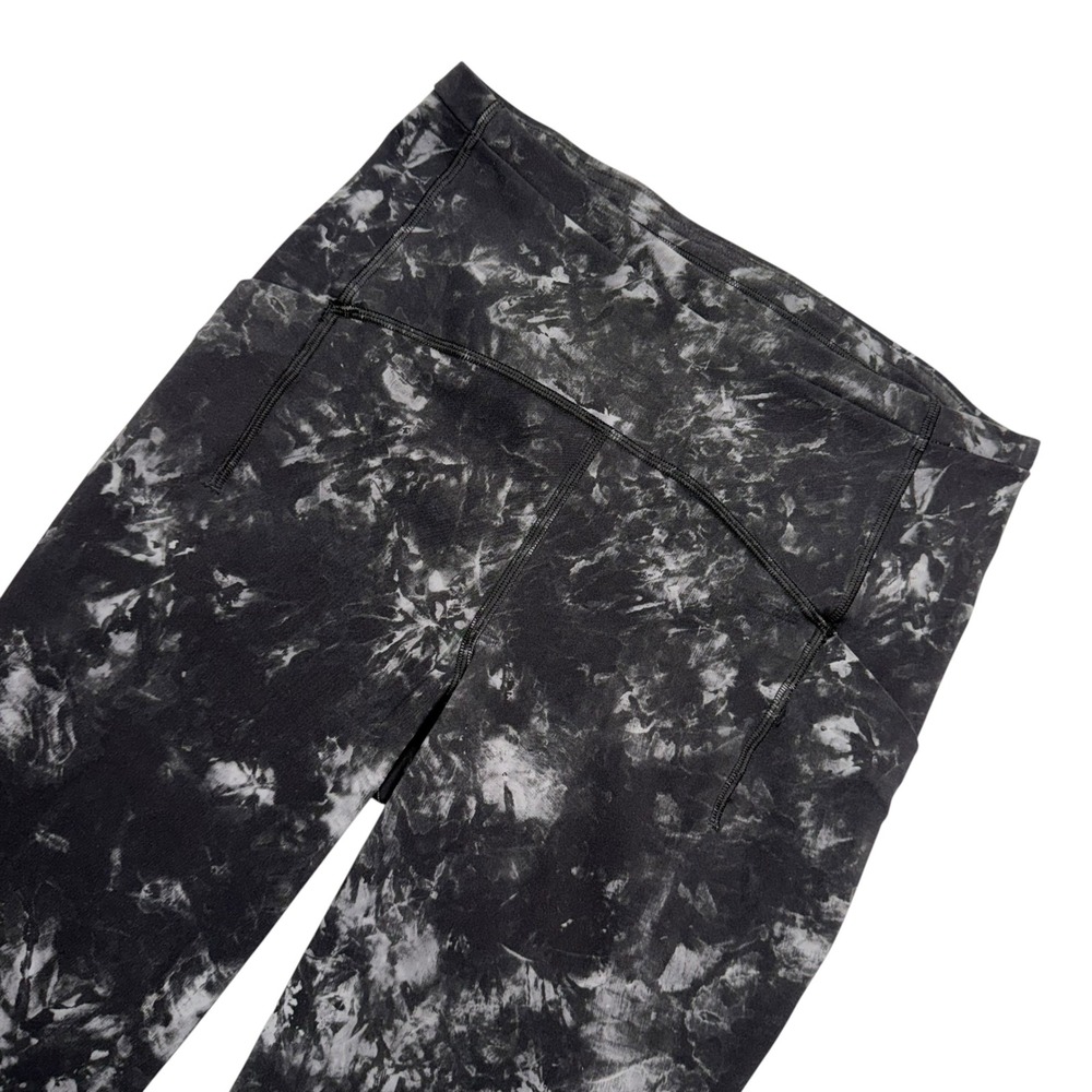 Lululemon Leggings Womens 6 Black Tie Dye Fast and Free Crop Pockets Reflective